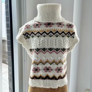 Mango (NWT) sweater vest. Cream with colorful print on front and back.